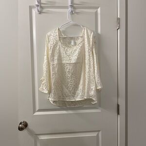 NWT Retrology Cheetah Print White Blouse with Cage Sleeves medium